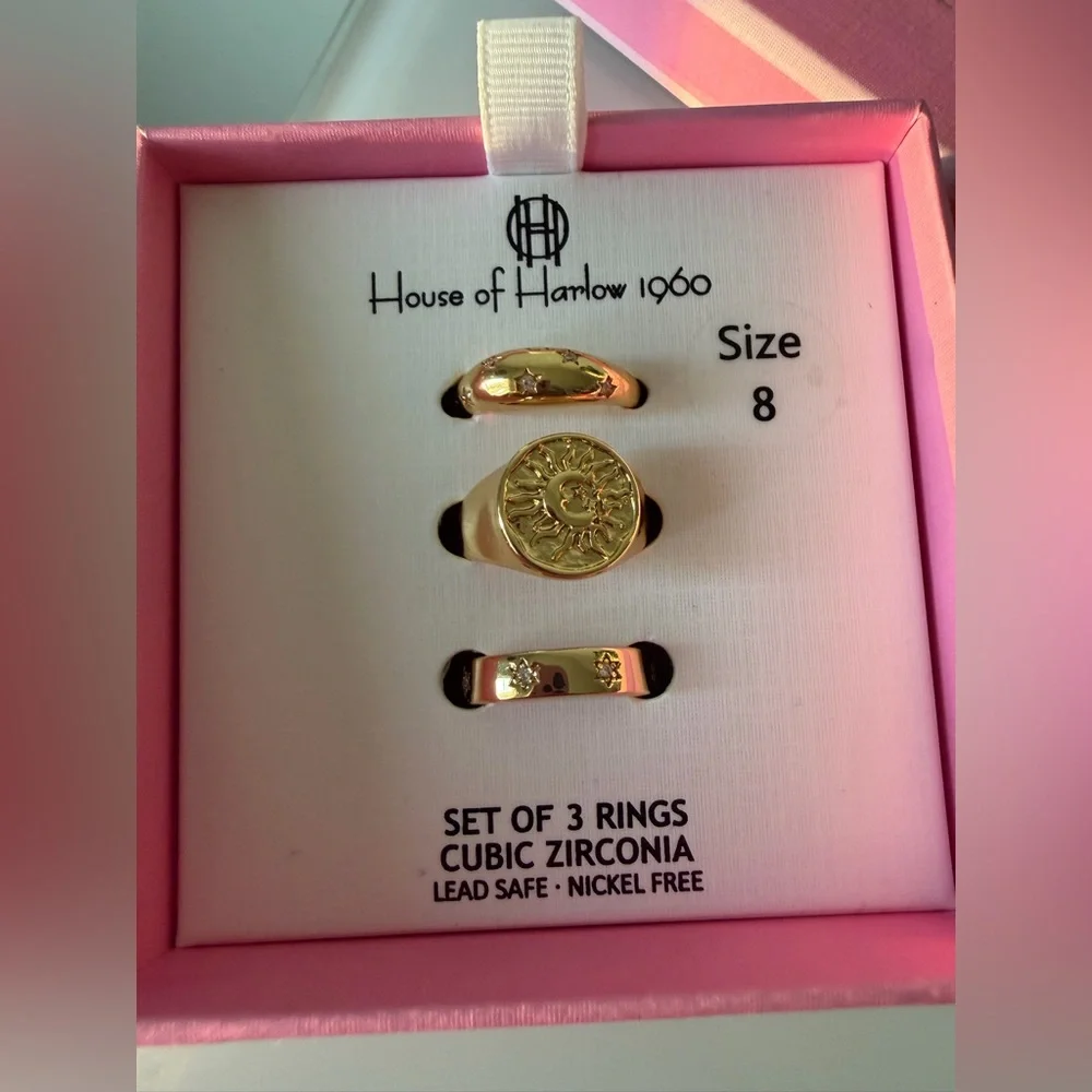 Sun signet Gold cubic zirconia Ring Set